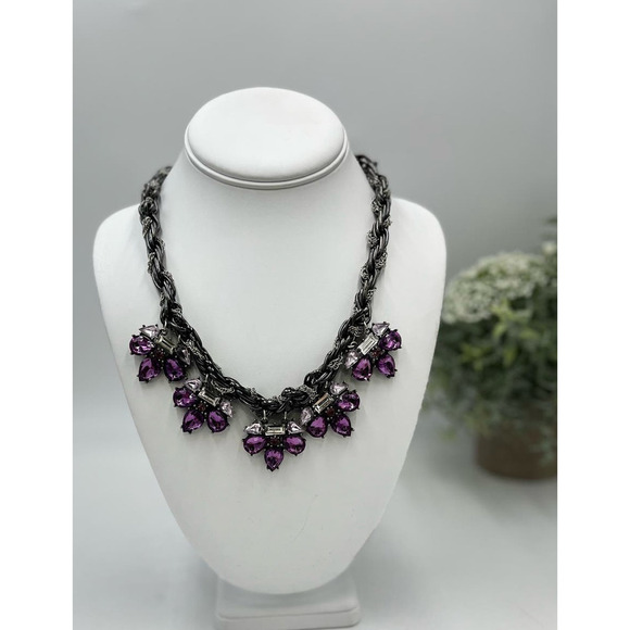 Lani Black Chain Wrapped Link Rhinestone Purple Faceted Glass Necklace - Picture 1 of 15